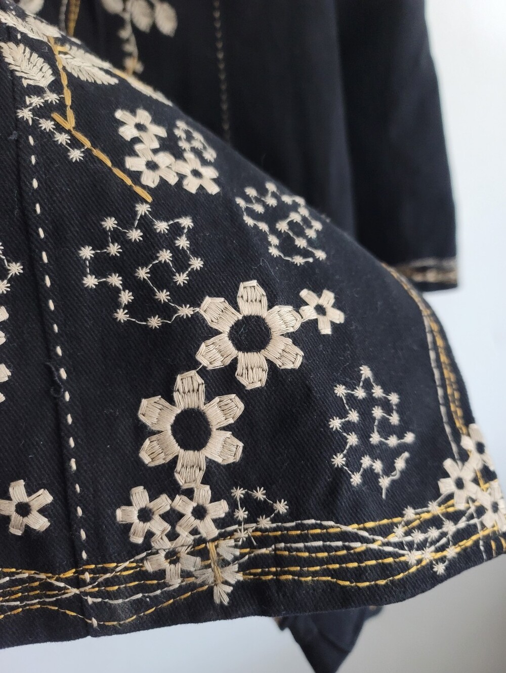 Floral Embroidered Boho Structured Coat Neutral Size Large 100% Cotton Black - Picture 4 of 12